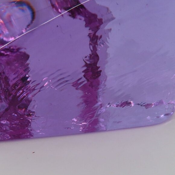 Fire & Light Purple Clear Glass Heart Shape Paperweight Signed Home Office Decor - Picture 6 of 13